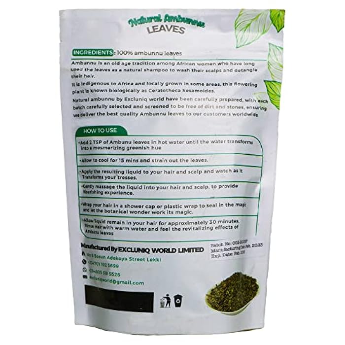 Natural Ambunnu Leaves by Excluniq World 50g pack | Herbal Hair Detangler, Shampoo & Conditioner for Dry and Damaged Hair | African Traditional Scalp & Hair Care Remedy for Everyone. 1.80 Ounce Pack - Image 2