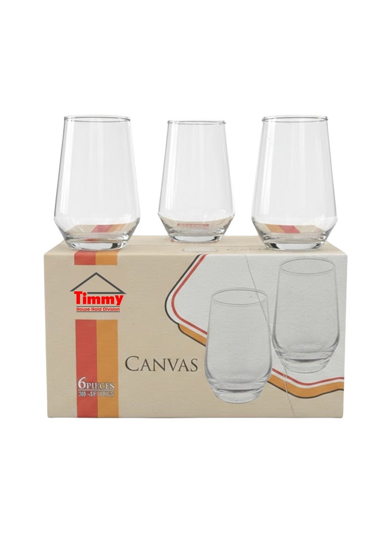 Timmy Nova Canvas Glass Tumbler 6-Piece Set - Premium Clear Stemless Drinking Glasses, Durable Glassware for Water, Juice, and Soft Drinks, Elegant Tableware for Home, Parties, and Daily Use - Image 1