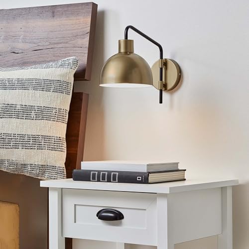 Globe Electric 51719 1-Light Plug-in or Hardwire Wall Sconce, Antique Brass, Matte Black Accent, Fabric Cord, in-Line On/Off Switch, Kitchen, Reading Light, Home Essentials, Bedroom, Bedside Lamp - Image 3