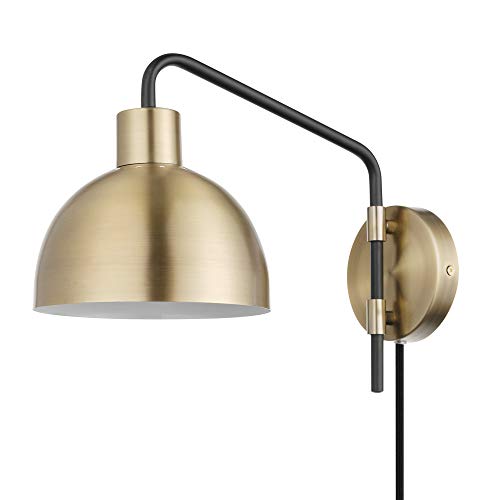 Globe Electric 51719 1-Light Plug-in or Hardwire Wall Sconce, Antique Brass, Matte Black Accent, Fabric Cord, in-Line On/Off Switch, Kitchen, Reading Light, Home Essentials, Bedroom, Bedside Lamp - Image 1