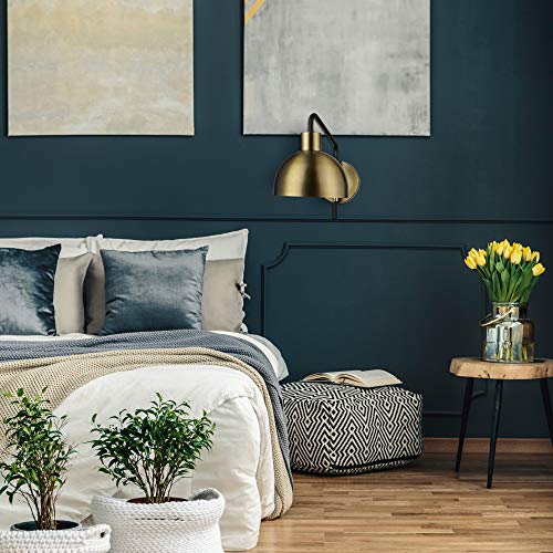 Globe Electric 51719 1-Light Plug-in or Hardwire Wall Sconce, Antique Brass, Matte Black Accent, Fabric Cord, in-Line On/Off Switch, Kitchen, Reading Light, Home Essentials, Bedroom, Bedside Lamp - Image 5
