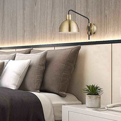 Globe Electric 51719 1-Light Plug-in or Hardwire Wall Sconce, Antique Brass, Matte Black Accent, Fabric Cord, in-Line On/Off Switch, Kitchen, Reading Light, Home Essentials, Bedroom, Bedside Lamp - Image 4