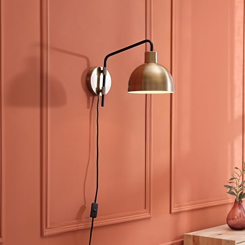 Globe Electric 51719 1-Light Plug-in or Hardwire Wall Sconce, Antique Brass, Matte Black Accent, Fabric Cord, in-Line On/Off Switch, Kitchen, Reading Light, Home Essentials, Bedroom, Bedside Lamp - Image 2