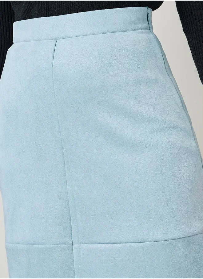 Styli Faux Suede Midi Skirt with Side Slit