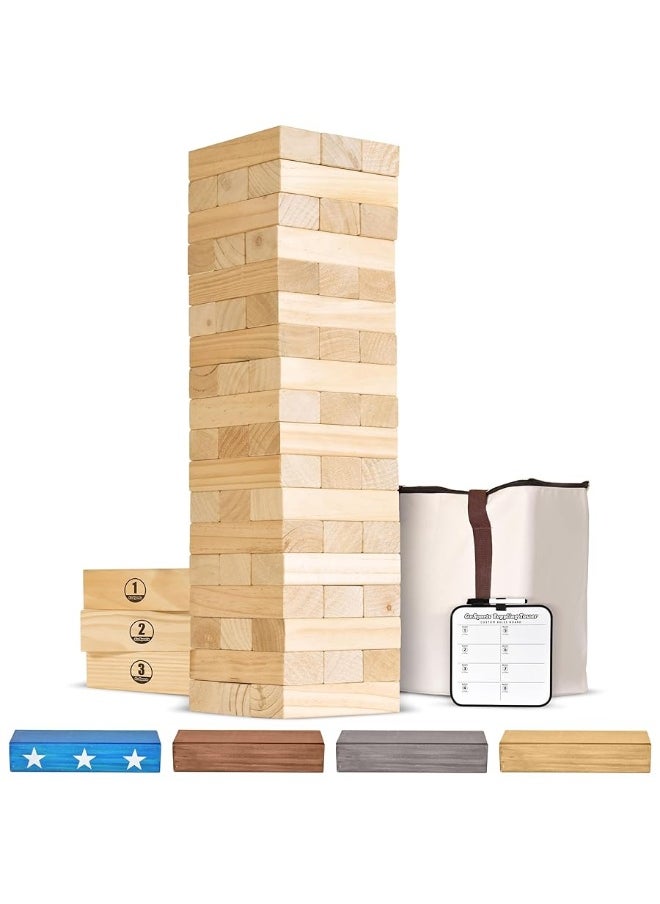 GoSports - GoSports Giant Wooden Toppling Tower - Stacks Up to 5 ft - Brown Wood Stain, Gray, Natural, Stars & Stripes, or Tropical Hardwood - Image 1