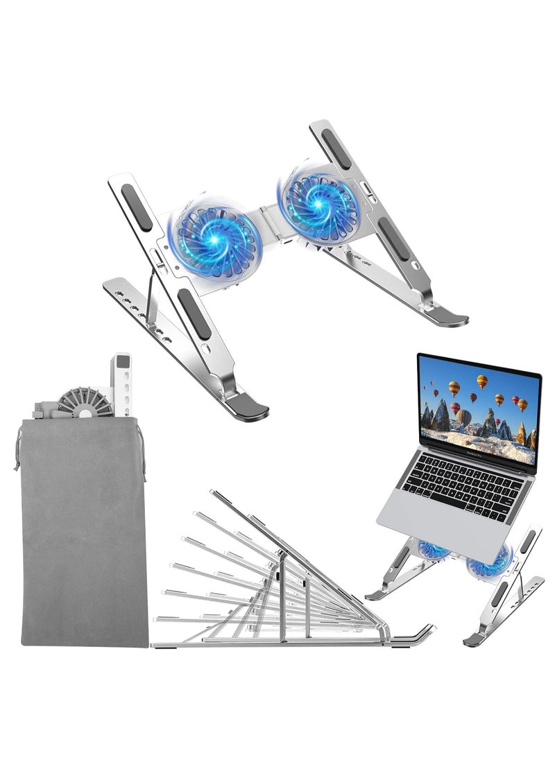 Generic Adjustable Laptop Stand with USB Cooling Fan, Foldable Aluminum Laptop Holder with Heat Vent for MacBook Air Pro iPad and More 9-17 Inch Laptops | Silver  - Image 1
