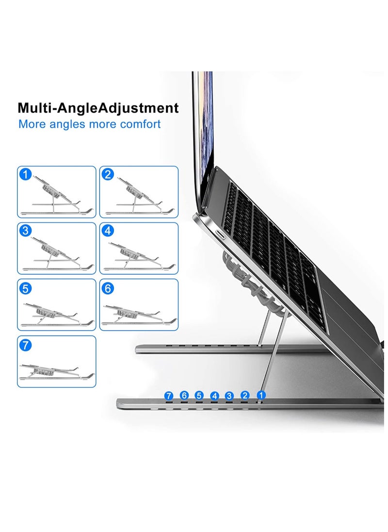 Generic Adjustable Laptop Stand with USB Cooling Fan, Foldable Aluminum Laptop Holder with Heat Vent for MacBook Air Pro iPad and More 9-17 Inch Laptops | Silver  - Image 2