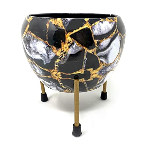 INSHREYS Printed Plant Pot with Metal Stand for Home and Garden Décor Iron Vase (Alphabet 1) - Image 1
