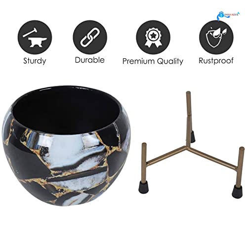 INSHREYS Printed Plant Pot with Metal Stand for Home and Garden Décor Iron Vase (Alphabet 1) - Image 3