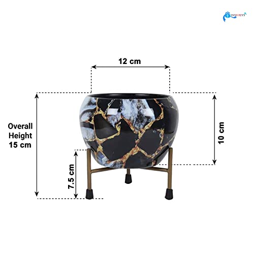 INSHREYS Printed Plant Pot with Metal Stand for Home and Garden Décor Iron Vase (Alphabet 1) - Image 2