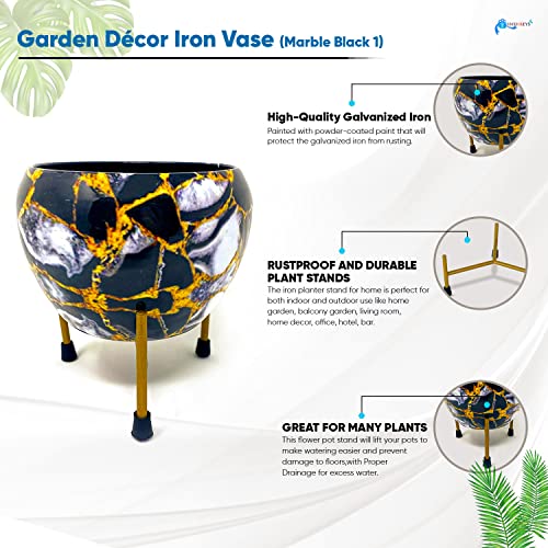 INSHREYS Printed Plant Pot with Metal Stand for Home and Garden Décor Iron Vase (Alphabet 1) - Image 4