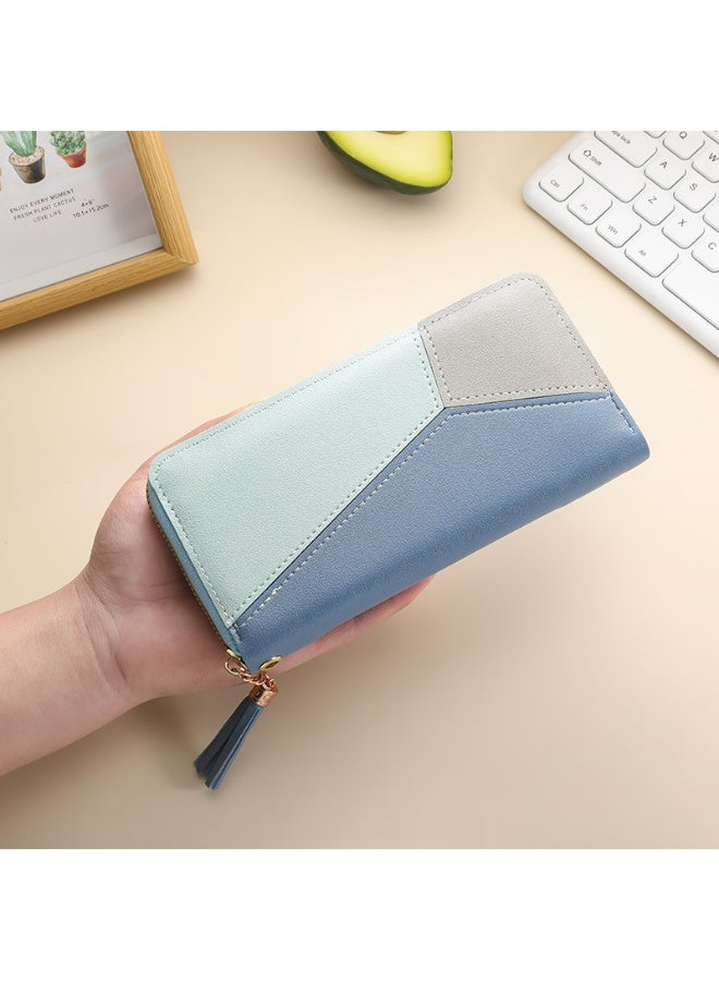 A minimalist fashion color block design long wallet with a zipper closure, specially designed for women, can be used as a credit card wallet or a ladies' clutch bag, with large capacity and multiple card slots.  - Image 2