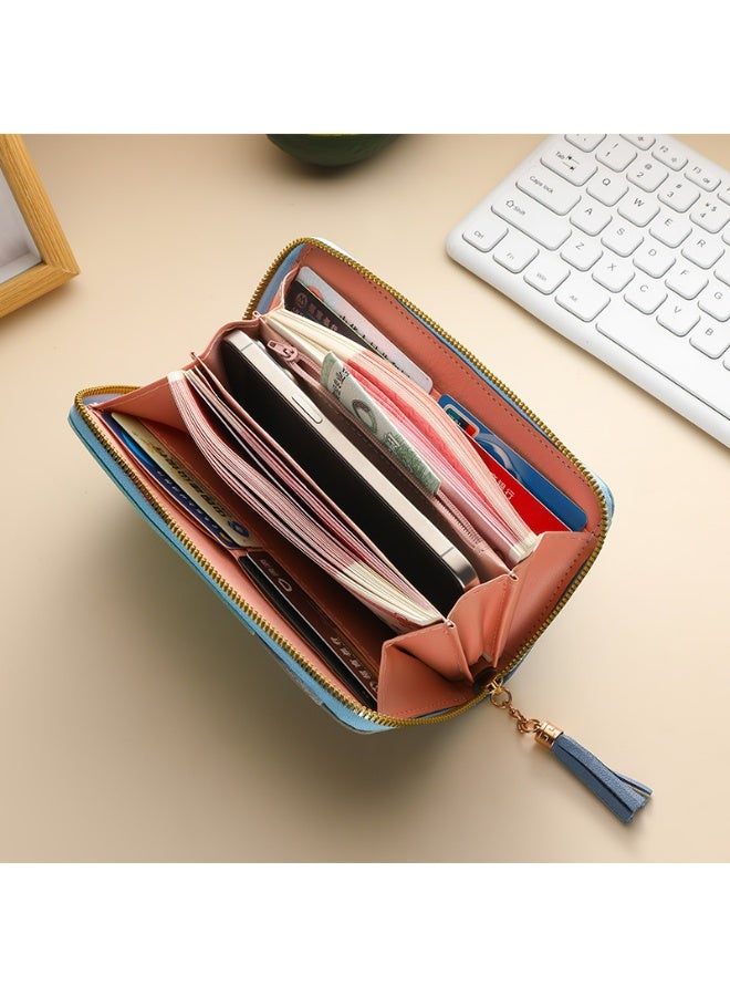 A minimalist fashion color block design long wallet with a zipper closure, specially designed for women, can be used as a credit card wallet or a ladies' clutch bag, with large capacity and multiple card slots.  - Image 3