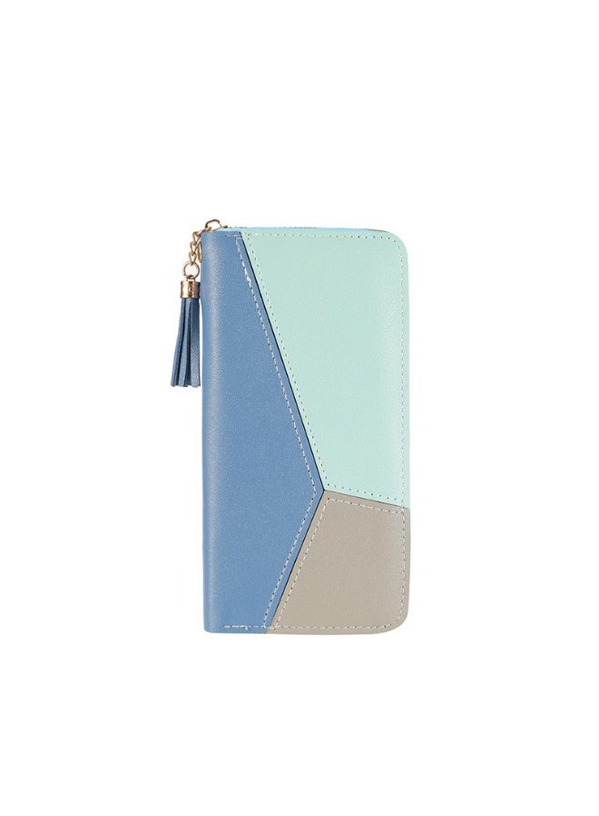 A minimalist fashion color block design long wallet with a zipper closure, specially designed for women, can be used as a credit card wallet or a ladies' clutch bag, with large capacity and multiple card slots.  - Image 5