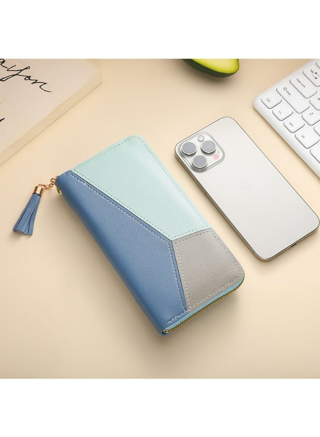 A minimalist fashion color block design long wallet with a zipper closure, specially designed for women, can be used as a credit card wallet or a ladies' clutch bag, with large capacity and multiple card slots.  - Image 1