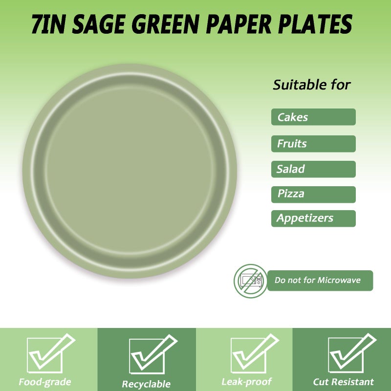 LYFREE 72 Pcs Sage Green Paper Plates 7in Disposable Dessert Plates Napkins and Forks Party Tableware Set Decoration Supplies for Birthday Baby Shower Wedding Holiday Graduation Easter Party  Serve 24 - Image 3