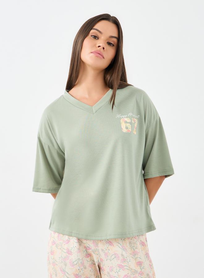 ستايلي طقم بيجامة نسائي Styli 67 بياقة V وأكمام ساقطة - Image 2