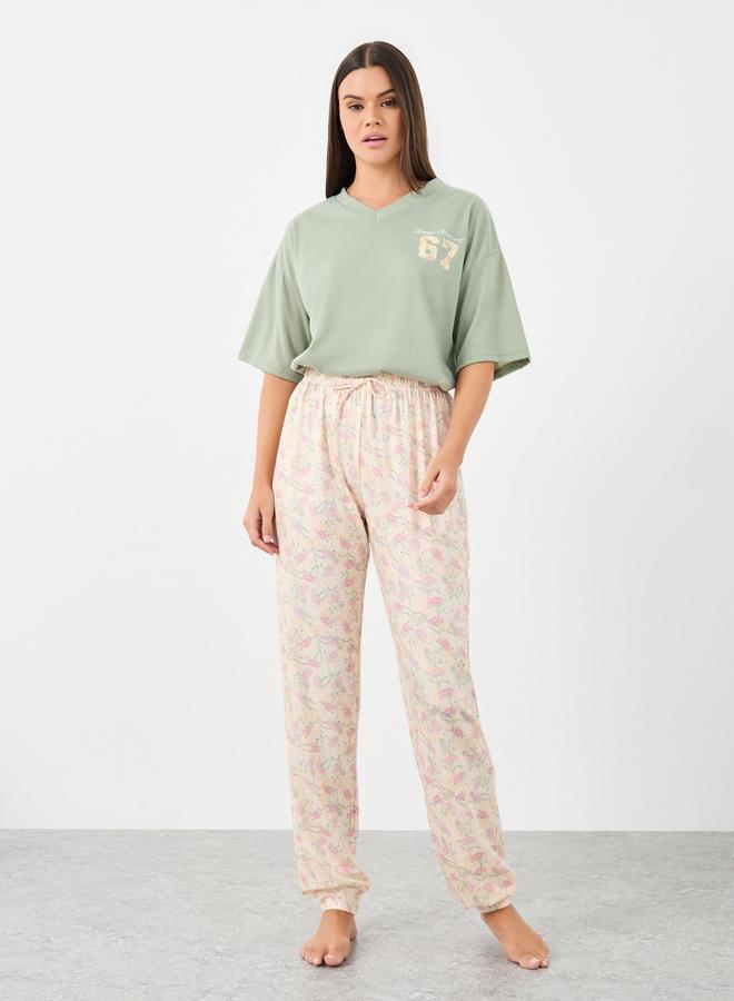 ستايلي طقم بيجامة نسائي Styli 67 بياقة V وأكمام ساقطة - Image 3