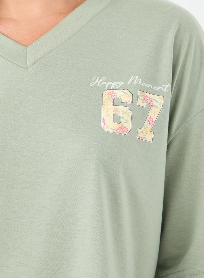 ستايلي طقم بيجامة نسائي Styli 67 بياقة V وأكمام ساقطة - Image 4