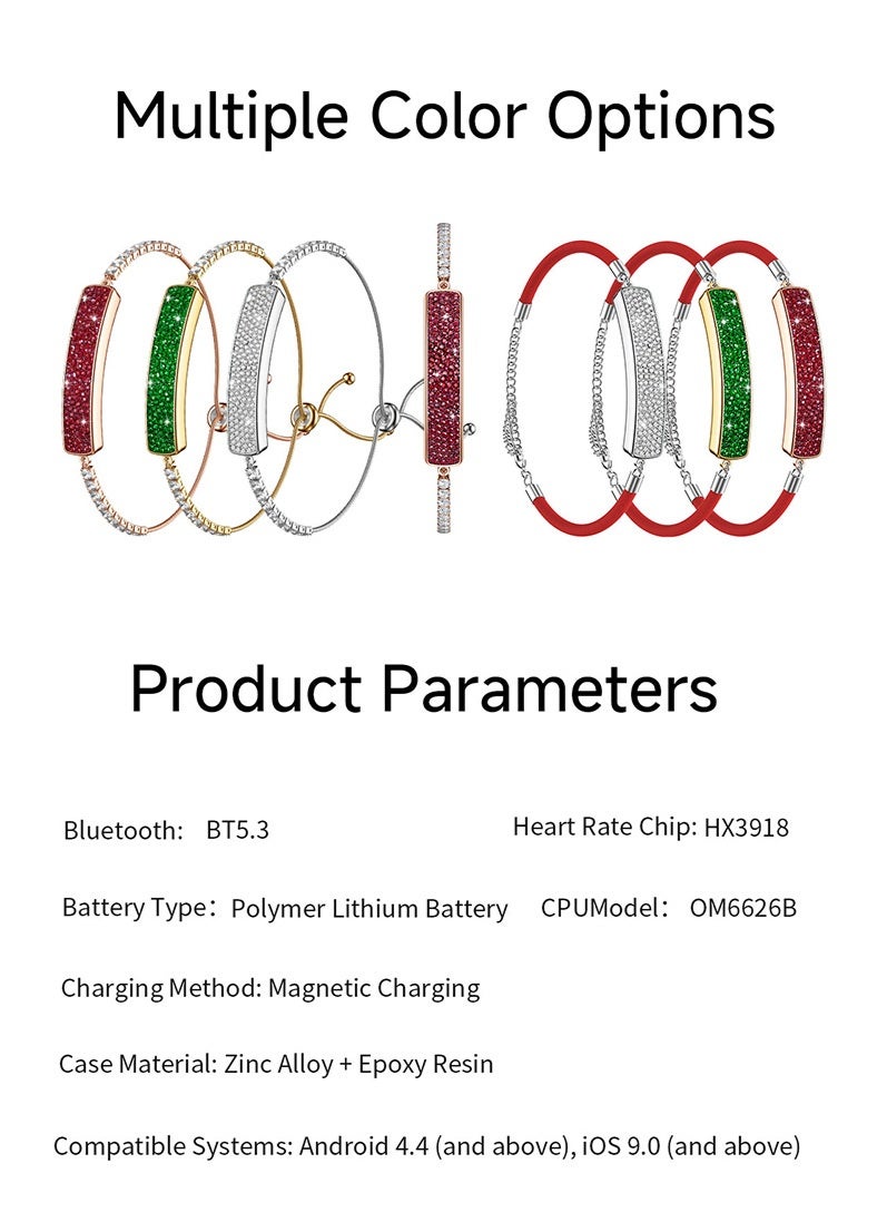 SKT Shiketro B5 Smart Bracelet with Heart Rate, Blood Oxygen, Sleep Monitoring, Photo Capture, and Pedometer (Green Diamond and Red String) - Image 3