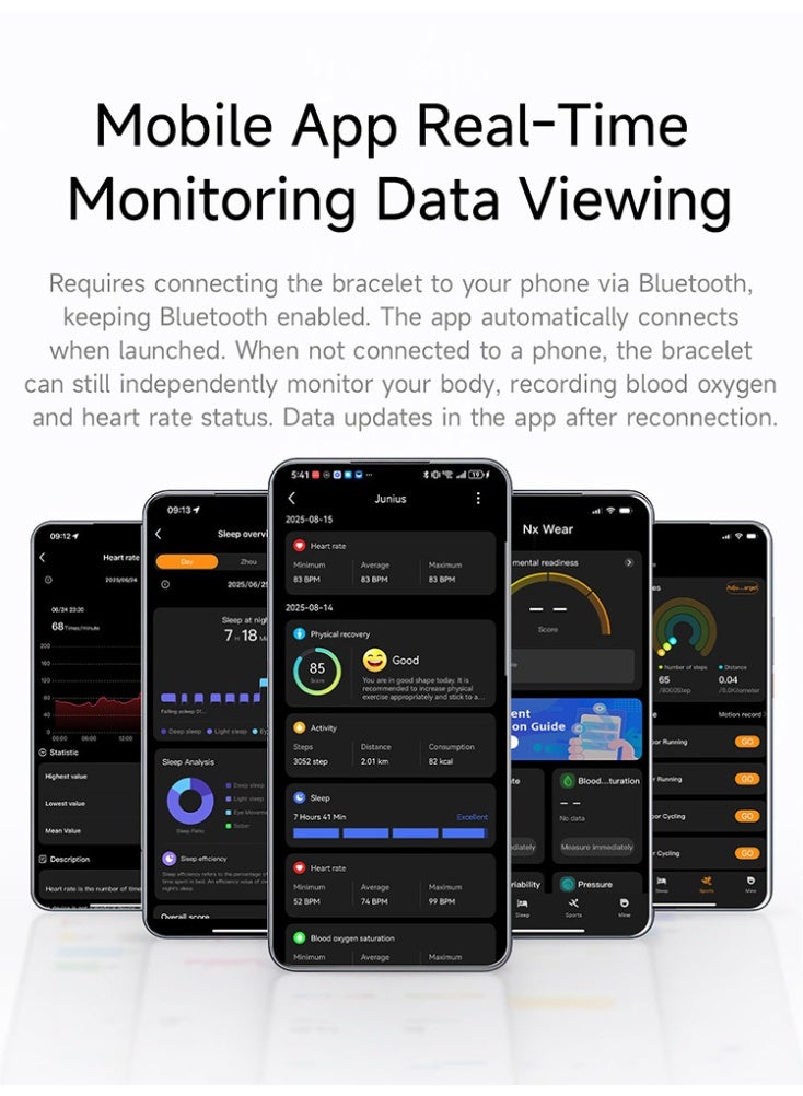SKT Shiketro B5 Smart Bracelet with Heart Rate, Blood Oxygen, Sleep Monitoring, Photo Capture, and Pedometer (Green Diamond and Red String) - Image 4