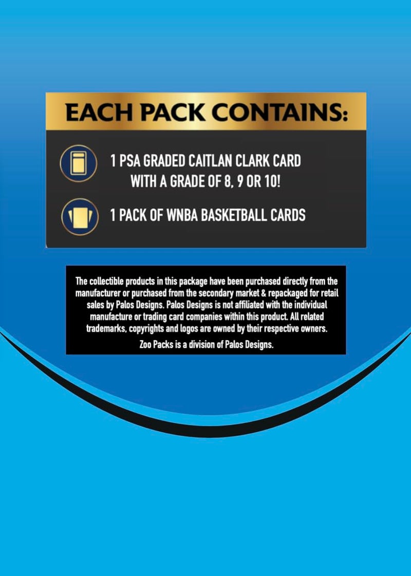 Palos Designs Zoo Packs Caitlin Clark PSA Graded Card Mystery Power Pack - Guaranteed 1 PSA Graded Card with A Grade of 8, 9 or 10 & 1 Pack of WNBA Cards - Image 2