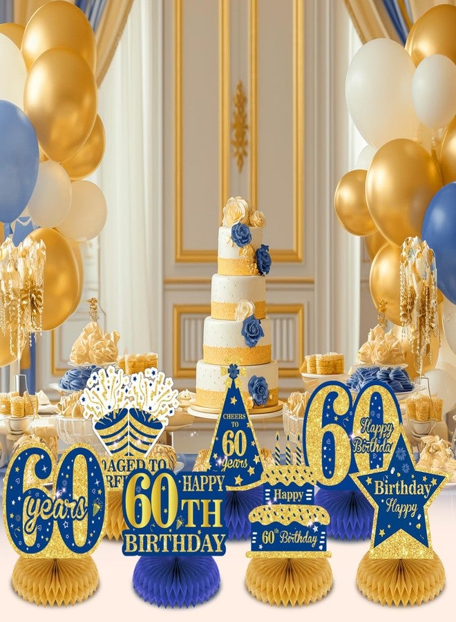 Wayyogh 9Pcs Blue 60th Birthday Decorations Navy Blue Gold 60th Honeycomb Centerpieces for Table Decor, Happy 60th Birthday Decorations for Men Women Anniversary Party Favors Supplies Event Cheer to 60 Years - Image 2