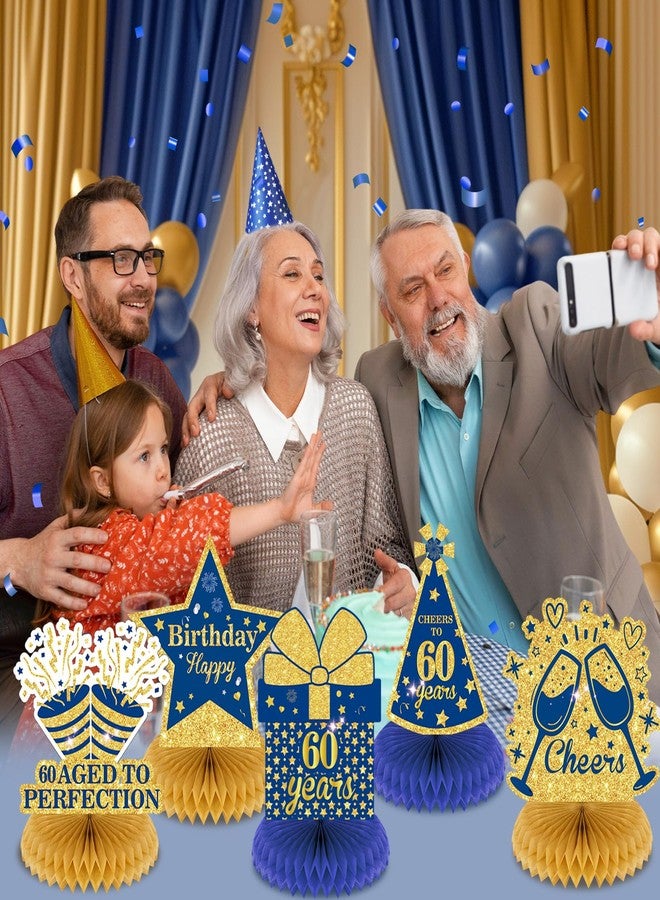 Wayyogh 9Pcs Blue 60th Birthday Decorations Navy Blue Gold 60th Honeycomb Centerpieces for Table Decor, Happy 60th Birthday Decorations for Men Women Anniversary Party Favors Supplies Event Cheer to 60 Years - Image 5