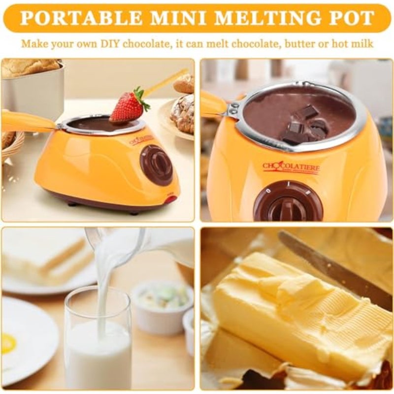 Upgraded Melting Fondue Set for chocolate, cheese, butter, candy use; ceramic-coated pot; yellow; precise temperature control and non-stick surface - Image 3