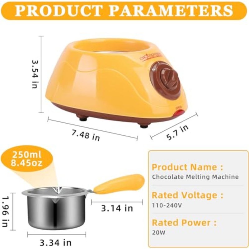 Upgraded Melting Fondue Set for chocolate, cheese, butter, candy use; ceramic-coated pot; yellow; precise temperature control and non-stick surface - Image 2