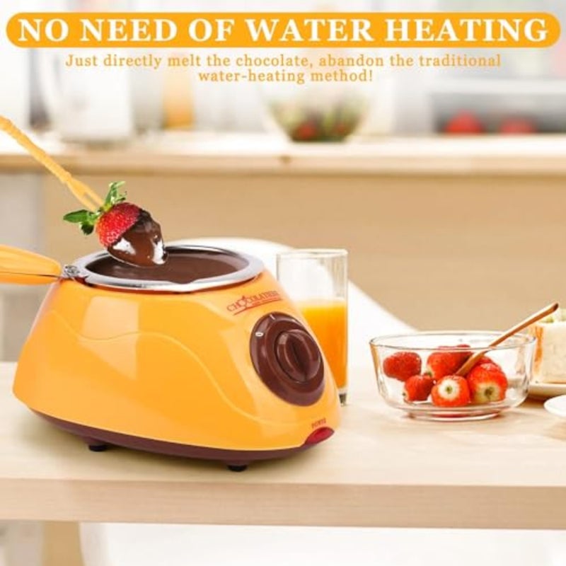 Upgraded Melting Fondue Set for chocolate, cheese, butter, candy use; ceramic-coated pot; yellow; precise temperature control and non-stick surface - Image 4