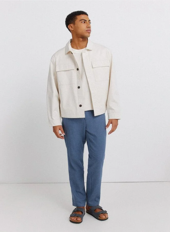 Structured linen comfort slim fit trousers