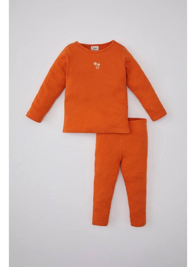 DeFacto Babygirl Regular Fit Bike Neck Long Sleeve Knitted Pyjamas - 2 Pieces  - Image 1