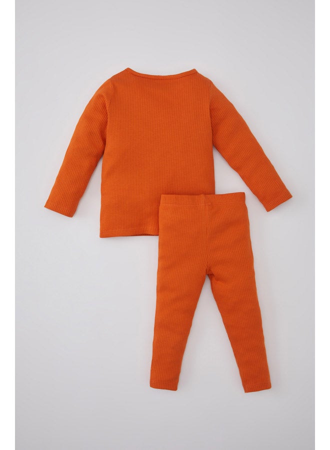 DeFacto Babygirl Regular Fit Bike Neck Long Sleeve Knitted Pyjamas - 2 Pieces  - Image 2