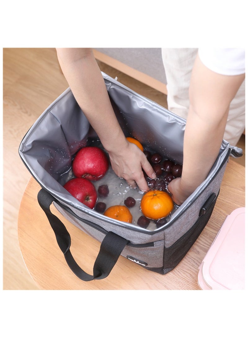 Hihonor Insulated Lunch Bag, 33 Liter Large Capacity Warm Bag for Camping, Outdoor, Leak Proof Oxford Cloth Cooler with Adjustable Shoulder Strap (Grey)  - Image 2