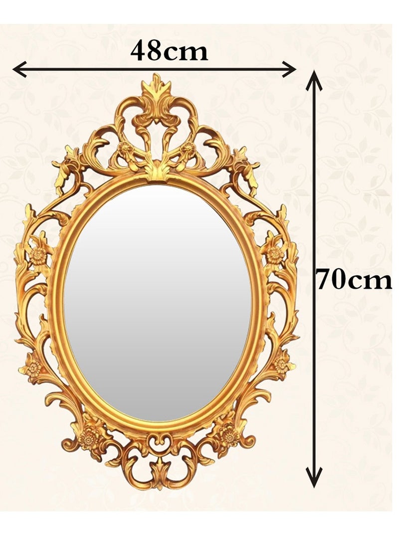 لينجوي إطار بلاستيكي بيضاوي الشكل مزخرف بشكل عتيق للتزيين على الحائط ، مرآة تجميل حديثة لتزيين غرفة النوم وغرفة المعيشة ، ديكور الحمام (ذهبي) - Image 3