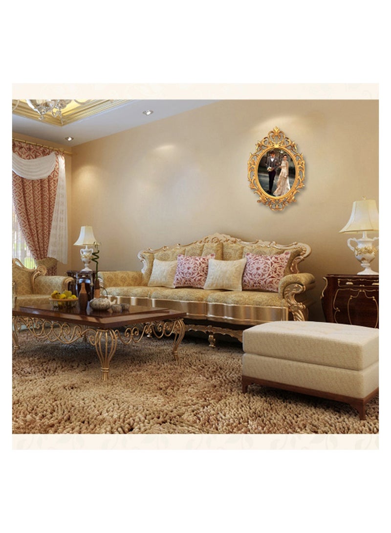 لينجوي إطار بلاستيكي بيضاوي الشكل مزخرف بشكل عتيق للتزيين على الحائط ، مرآة تجميل حديثة لتزيين غرفة النوم وغرفة المعيشة ، ديكور الحمام (ذهبي) - Image 2