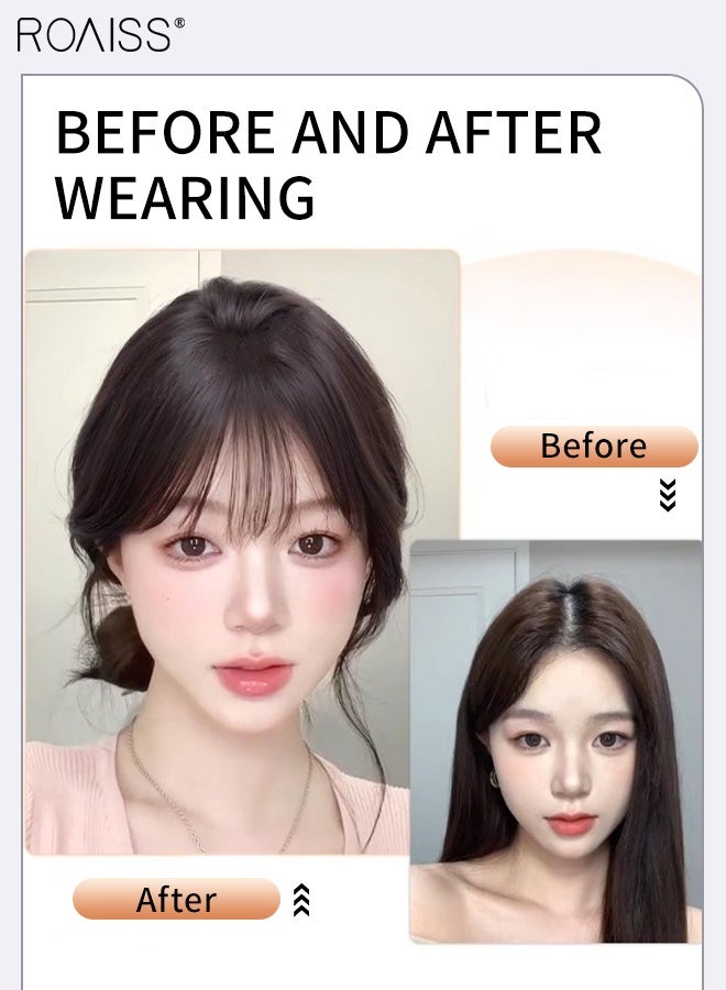 رويس غطاء شعر غير مرئي للنساء مع غرة، غرة فرنسية أنيقة، ملصقات خط الشعر الرقيقة القابلة للتنفس، مناسبة للنساء ذوات تساقط الشعر الخفيف، تغطي الشعر الرمادي وتزيد من حجم الشعر، لون أسود طبيعي - Image 5