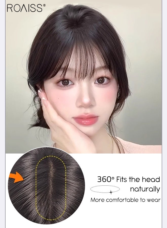 رويس غطاء شعر غير مرئي للنساء مع غرة، غرة فرنسية أنيقة، ملصقات خط الشعر الرقيقة القابلة للتنفس، مناسبة للنساء ذوات تساقط الشعر الخفيف، تغطي الشعر الرمادي وتزيد من حجم الشعر، لون أسود طبيعي - Image 4