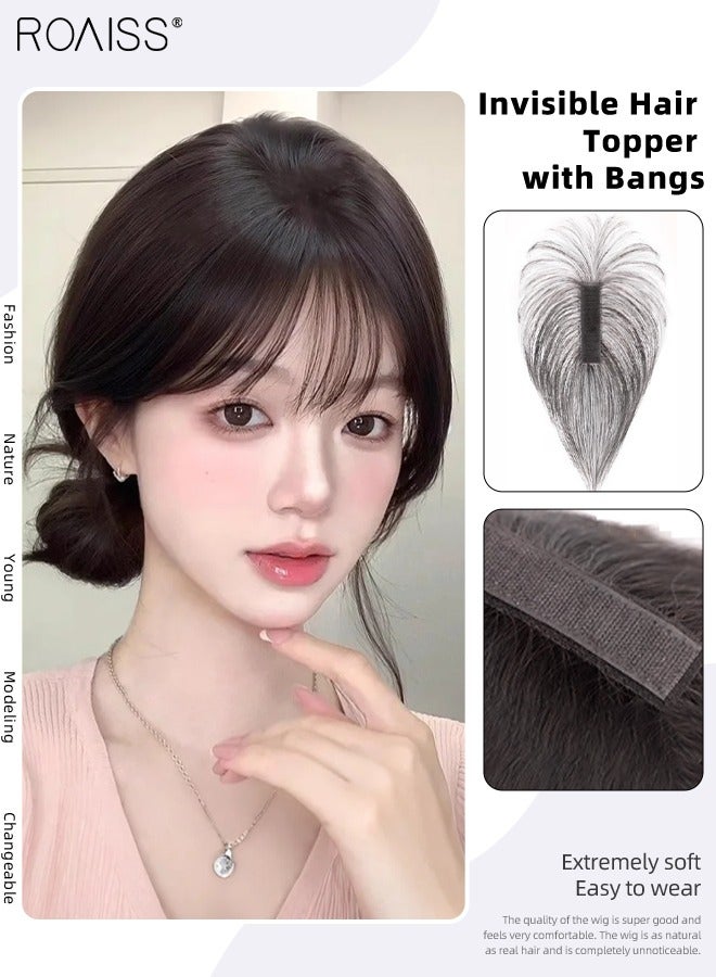 رويس غطاء شعر غير مرئي للنساء مع غرة، غرة فرنسية أنيقة، ملصقات خط الشعر الرقيقة القابلة للتنفس، مناسبة للنساء ذوات تساقط الشعر الخفيف، تغطي الشعر الرمادي وتزيد من حجم الشعر، لون أسود طبيعي - Image 1