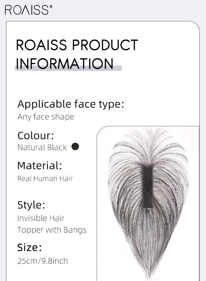رويس غطاء شعر غير مرئي للنساء مع غرة، غرة فرنسية أنيقة، ملصقات خط الشعر الرقيقة القابلة للتنفس، مناسبة للنساء ذوات تساقط الشعر الخفيف، تغطي الشعر الرمادي وتزيد من حجم الشعر، لون أسود طبيعي - Image 2