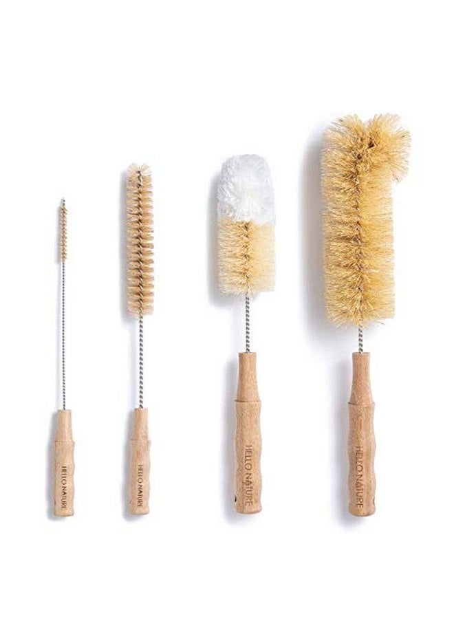 HELLO NATURE 4Pcs Long Handle Bottle Cleaning Brush Set by HELLO NATURE, Sustainable & Biodegradable Natural Fibre Bamboo Handle Brushes Zero-Waste & Plastic Free - Image 1