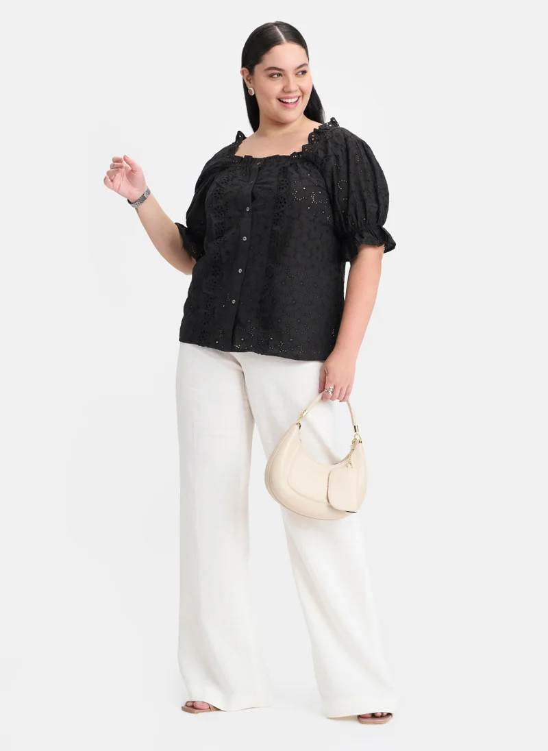 فيرجيو Cotton Puff Brunchwear Sleeve Lace Tops for Women