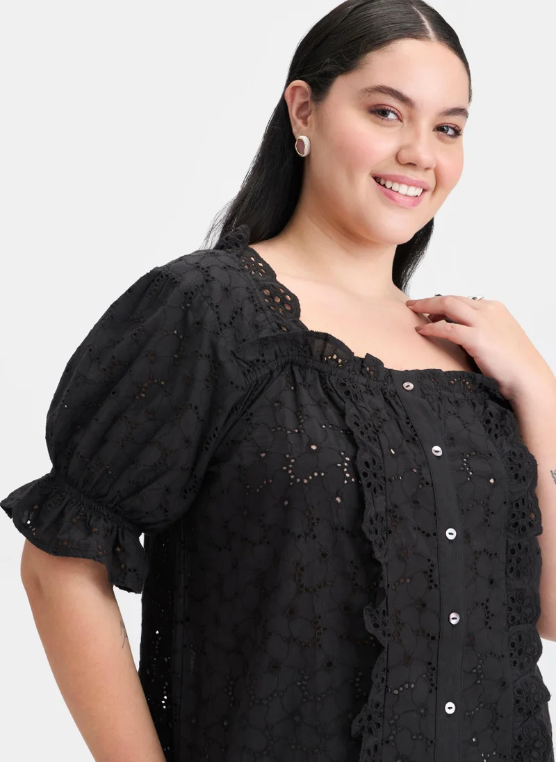 فيرجيو Cotton Puff Brunchwear Sleeve Lace Tops for Women
