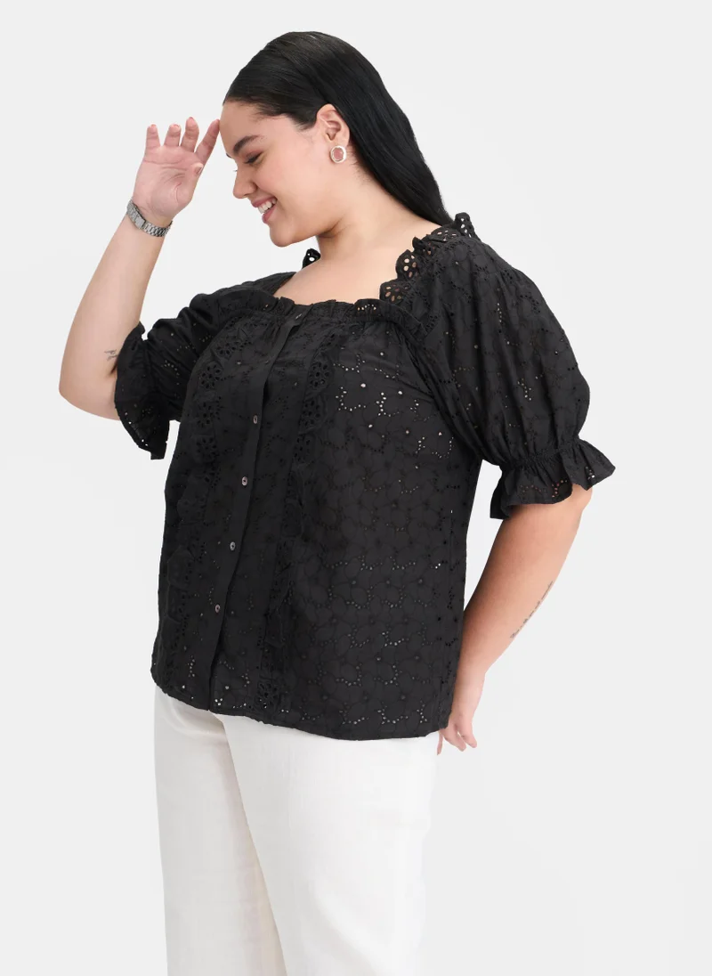 فيرجيو Cotton Puff Brunchwear Sleeve Lace Tops for Women