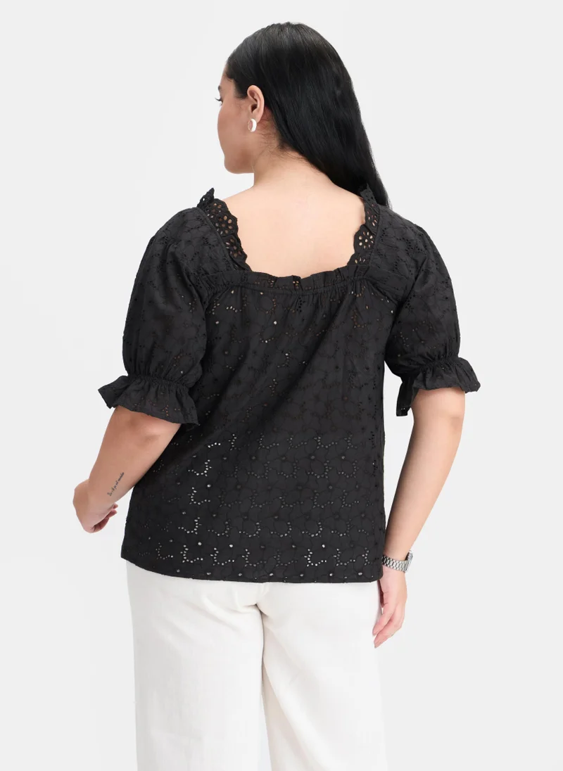 فيرجيو Cotton Puff Brunchwear Sleeve Lace Tops for Women