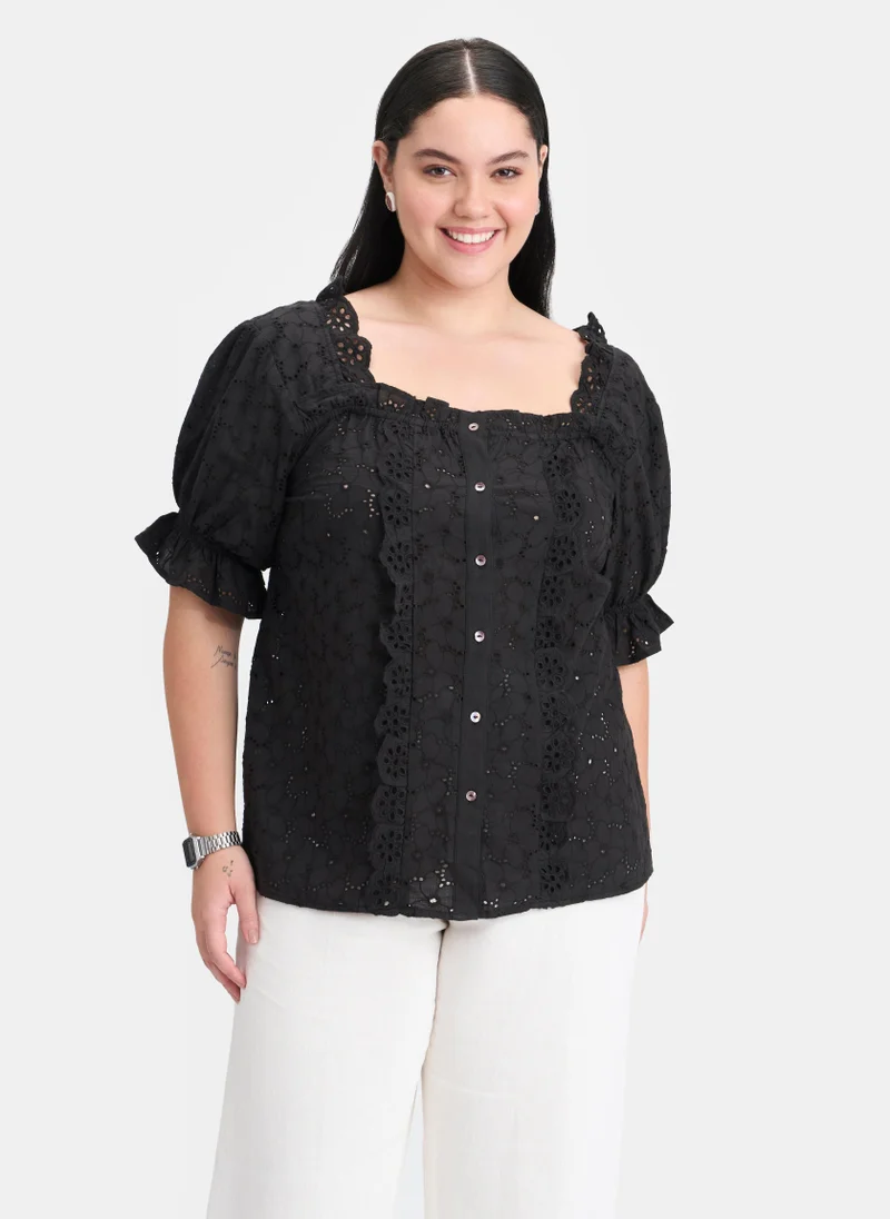 فيرجيو Cotton Puff Brunchwear Sleeve Lace Tops for Women