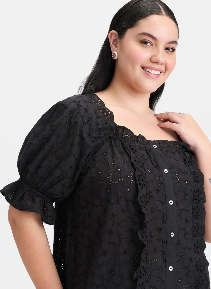 Virgio Cotton Puff Brunchwear Sleeve Lace Tops for Women