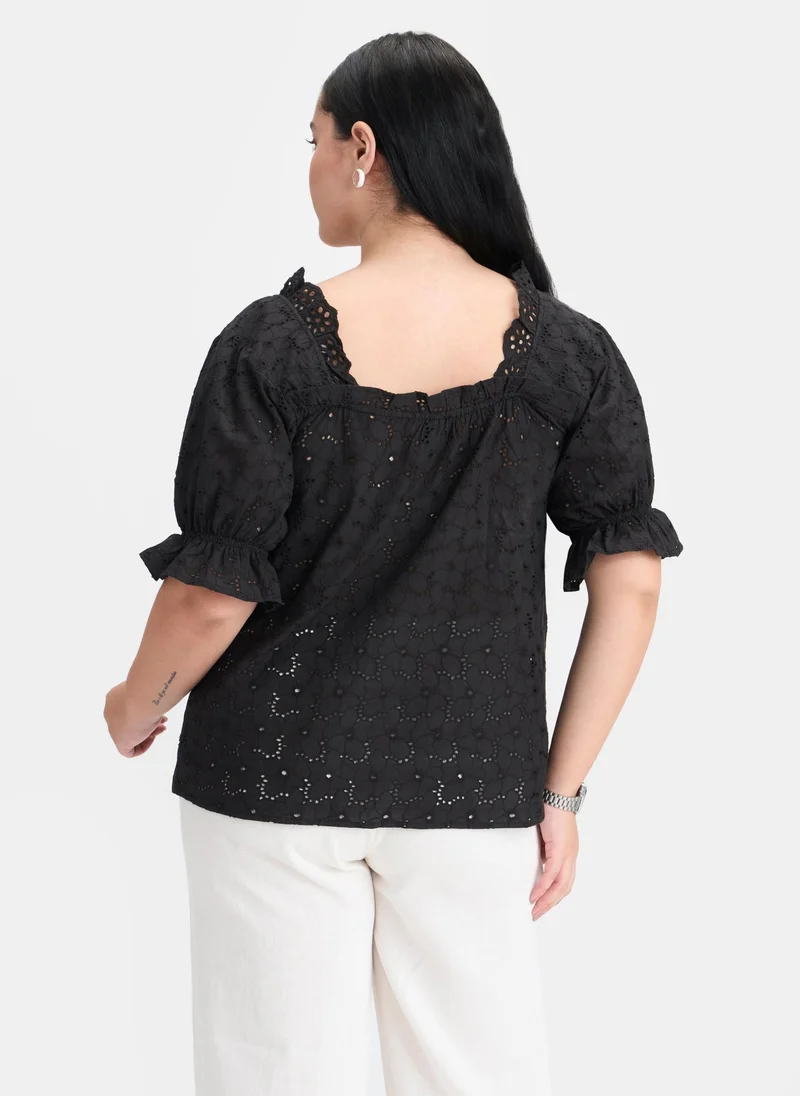 Virgio  Cotton Puff Brunchwear Sleeve Lace Tops for Women for Women | Best Price UAE