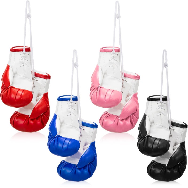 4 Pairs Mini Boxing Gloves Miniature Boxing Glove Keychain Boxing Ornament for Car Mirror Home for Hanging Decoration Accessories